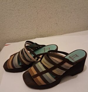Thierry Rabotin Multicolor Strappy Wedge Sandals